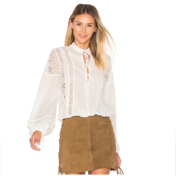 Tularosa Tops - Tularosa Farrah White Lace Boho Tie-Front Blouse Size S